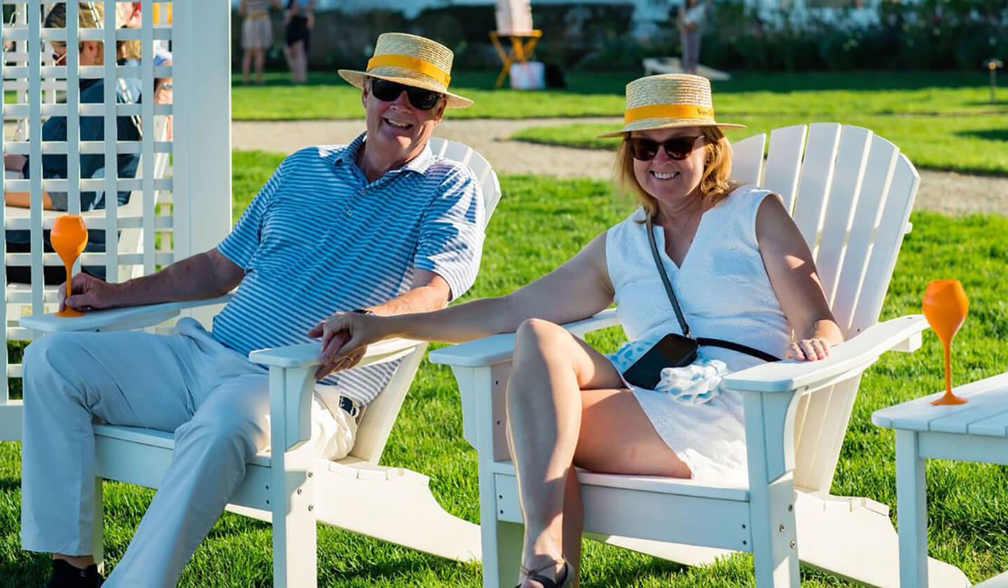 Couple enjoying drinks outdoors